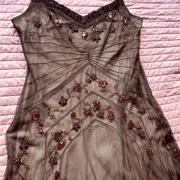 BCBGMaxAzria Elegant Brown mesh beaded sequins stretch lined dress 12 - Picture 5 of 10